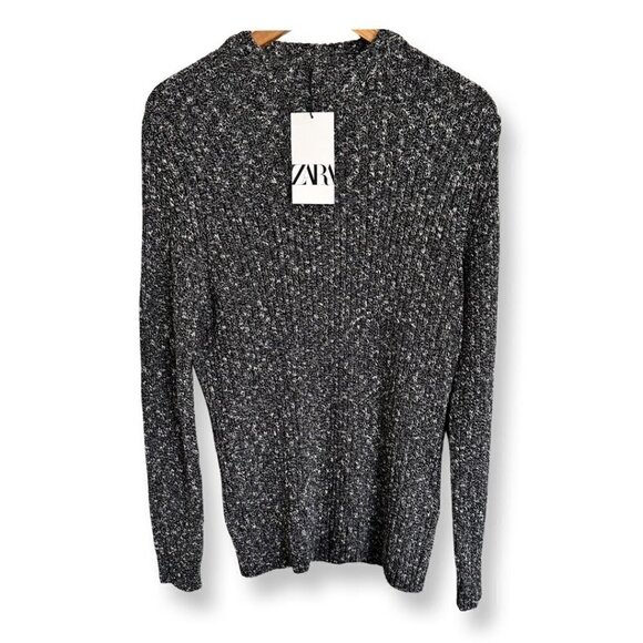 New ZARA Womens Crew Neck Regular Fit Heavy Knitted Pullover Sweater Medium Gray - Picture 1 of 9